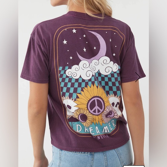 O'Neill Tops - O'Neill Oversized Purple Skull Dreamer Cotton Short Sleeve T-Shirt Women's L NWT